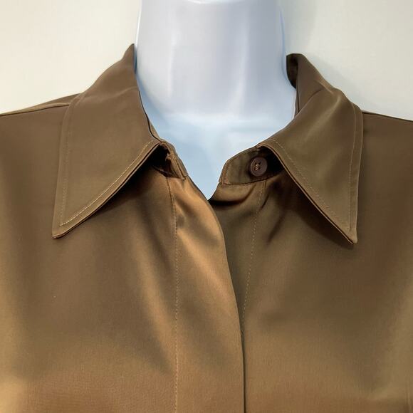 Good American Womens Size 3/4 Button Front Blouse Brown Long Sleeve Stretch NWT - Picture 10 of 11